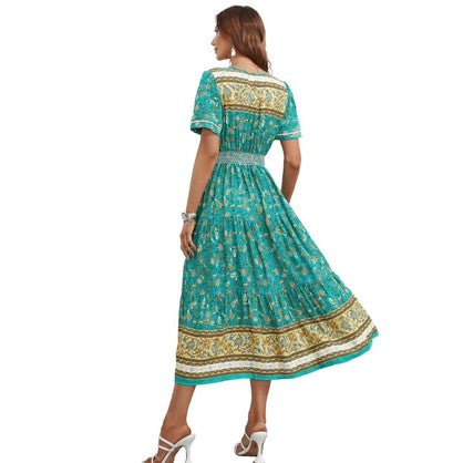 Boho Vera May Floral Green Dress SCJM051