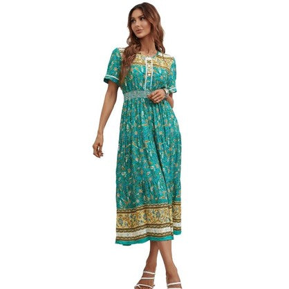 Boho Vera May Floral Green Dress SCJM051