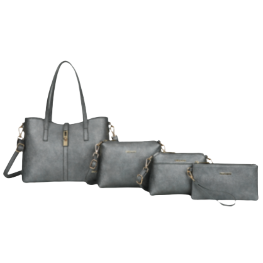 VERA MAY SEDONA GUNMETAL SET OF 4 VEGAN FASHION HANDBAG