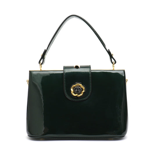 Selena Vera May Shiny Patent Vegan Green Handbag
