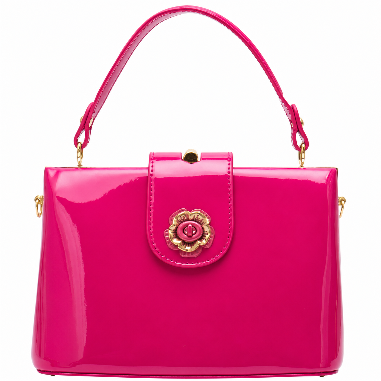 VERA MAY SELENA FUSHIA SHINY PATENT VEGAN HANDBAG