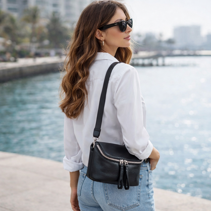 SONORA GENUINE LEATHER VERA MAY BLACK HANDBAG