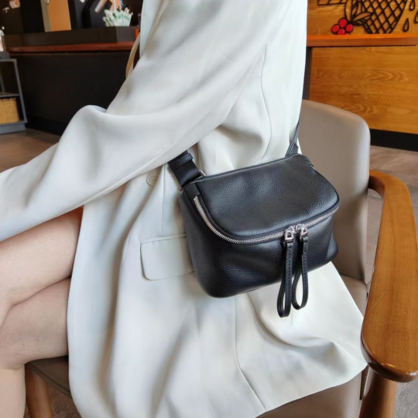 SONORA GENUINE LEATHER VERA MAY BLACK HANDBAG