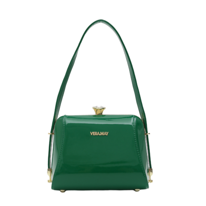 SSALITA VERA MAY SHINY PATENT VEGAN GUCCI GREEN HANDBAG