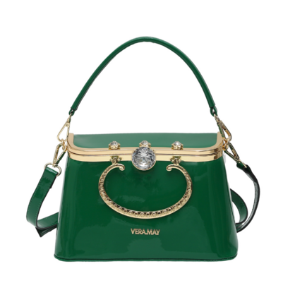 SSBOWIE VERA MAY SHINY PATENT VEGAN GUCCI GREEN HANDBAG
