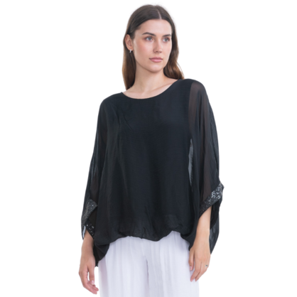 VERA MAY BLACK ITALIAN SILK TOP 2911