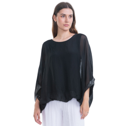 VERA MAY BLACK ITALIAN SILK TOP 2911