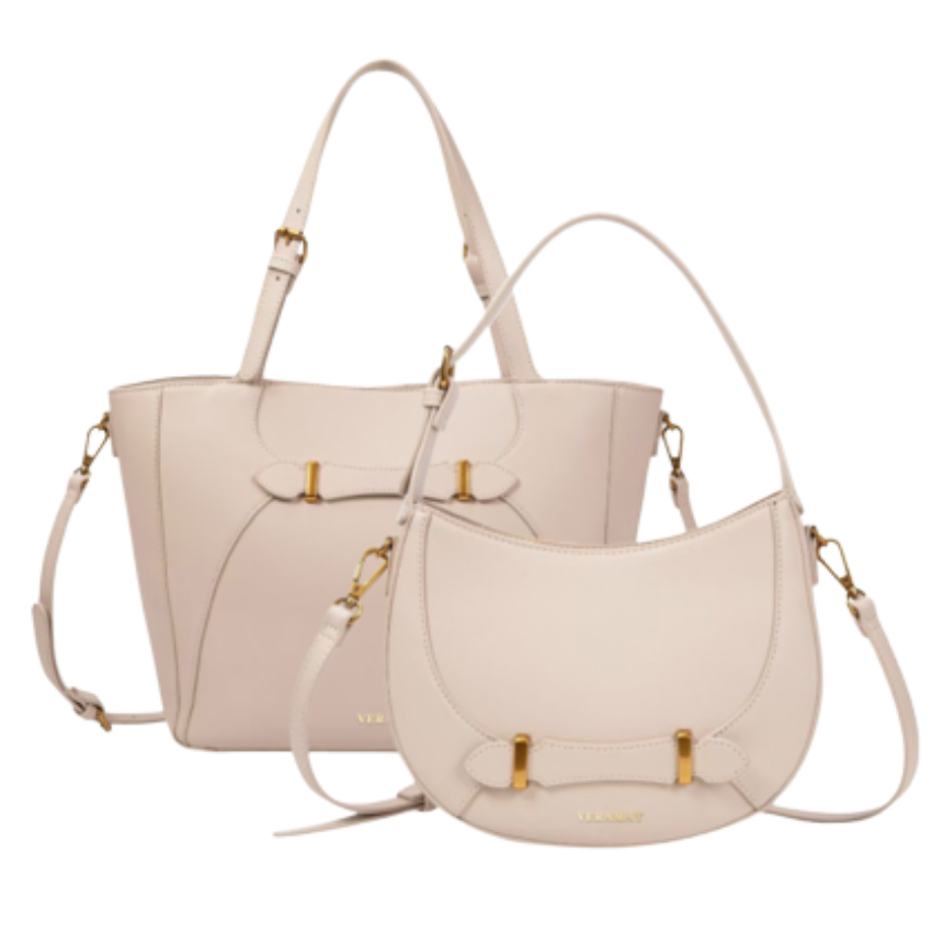 VERA MAY XENA BEIGE SET OF 2 VEGAN LEATHER HANDBAG