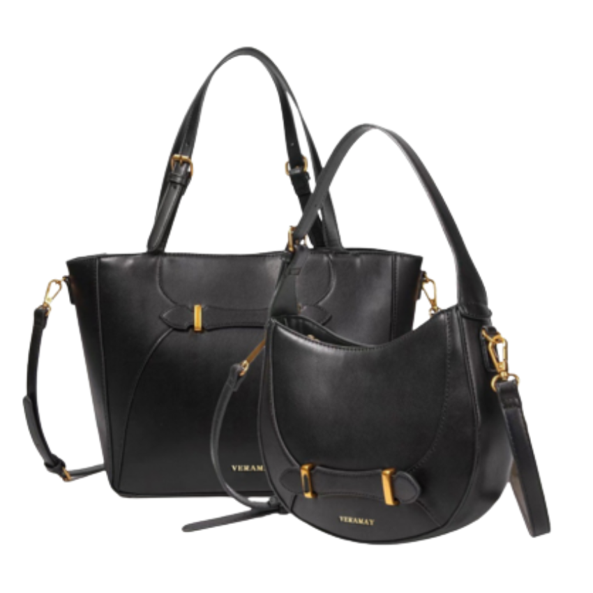 VERA MAY XENA BLACK SET OF 2 VEGAN LEATHER HANDBAG