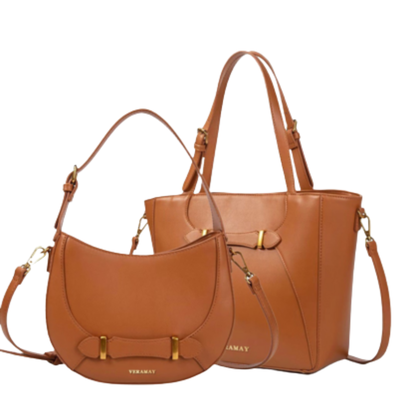 VERA MAY XENA TAN SET OF 2 VEGAN LEATHER HANDBAG