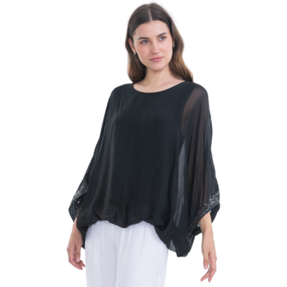 VERA MAY BLACK ITALIAN SILK TOP 2911