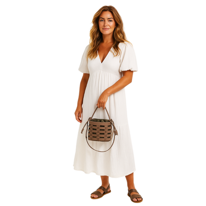 VERA MAY RENEE KHAKI VEGAN LEATHER HANDBAG