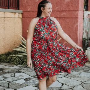 VERA MAY AMY MIDI RED FLORAL SUMMER DRESS