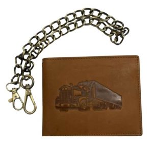 MENS TRUCK LEATHER WALLET TAN WITH CHAIN