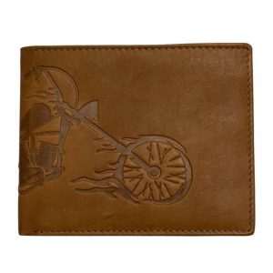 MENS MOTORBIKE LEATHER WALLET TAN WITH CHAIN