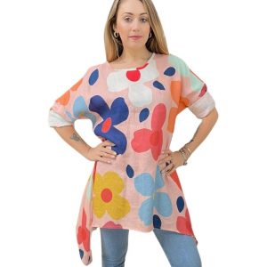 Vera May Linen Italian Clothing Flower Top