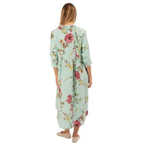 VERA MAY ITALIAN LINEN FLORAL HIGH LOW DRESs mint green