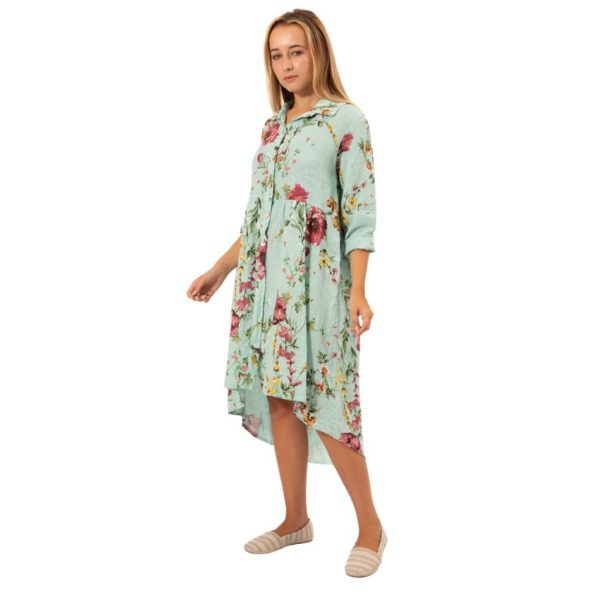 VERA MAY ITALIAN LINEN FLORAL HIGH LOW DRESs mint green