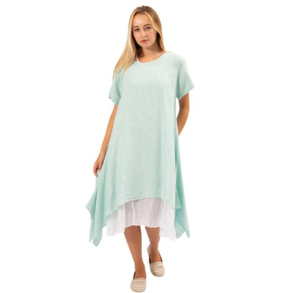 vera may aqua green linen italian dress