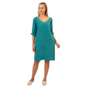 vera may italian linen green teal dress