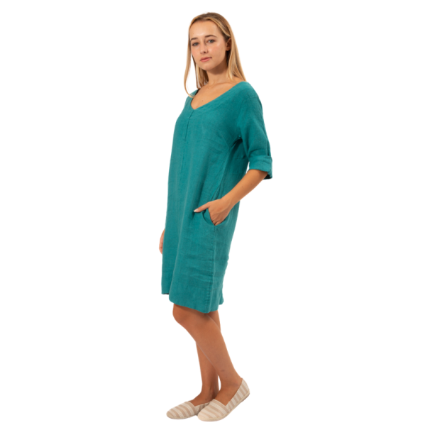 vera may italian linen green teal dress