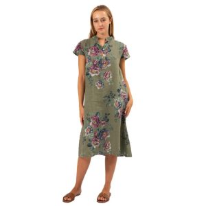 VERA MAY FLORAL KHAKI LINEN DRESS ITALIAN