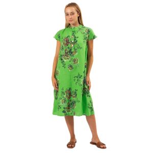 VERA MAY FLORAL LIME GREEN LINEN DRESS ITALIAN