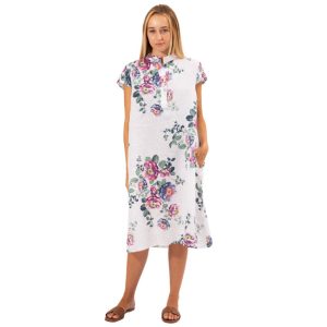 VERA MAY FLORAL WHITE LINEN DRESS ITALIAN