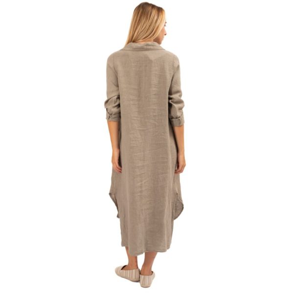 vera may Italian linen dress dust coat fango taupe