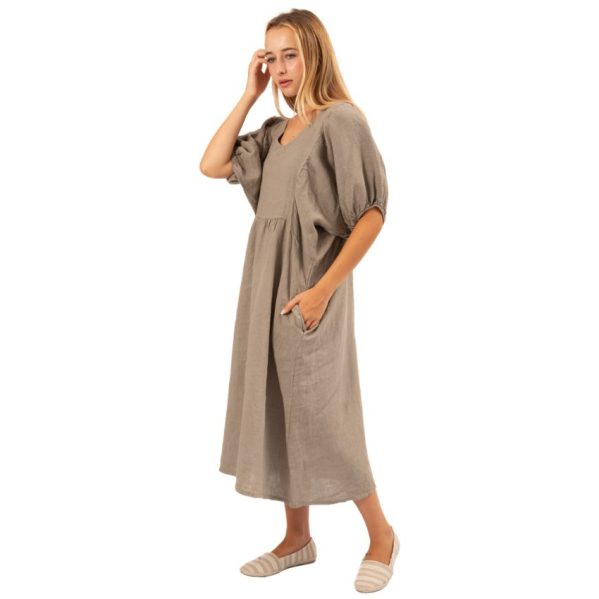 Vera May Italian Linen womens dress taupe