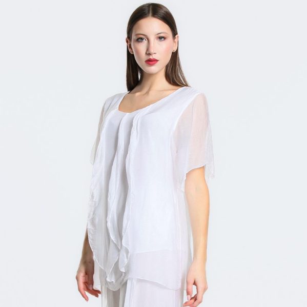 vera may white italian silk elegant top with frills