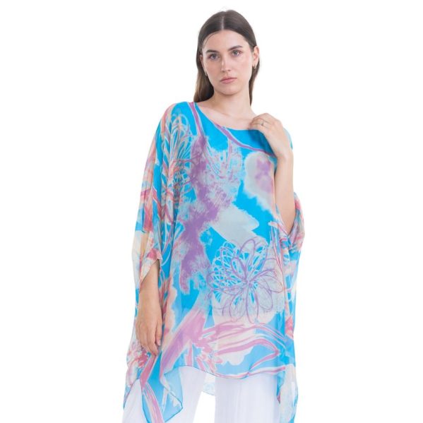 VERA MAY BLUE SWIRL ITALIAN SILK ELEGANT TUNIC TOP