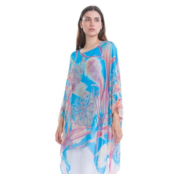 VERA MAY BLUE SWIRL ITALIAN SILK ELEGANT TUNIC TOP