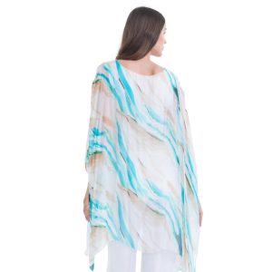 VERA MAY PRINTED WHITE BLUE ITALIAN SILK TUNIC TOP