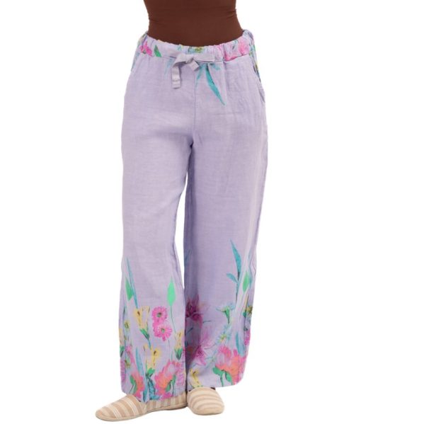 VERA MAY FLORAL LINEN ITALIAN PANT PURPLE