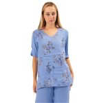 VERA MAY ITALIAN LINEN FLORAL TOP BLUE