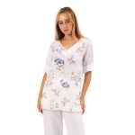 VERA MAY ITALIAN LINEN FLORAL TOP WHITE