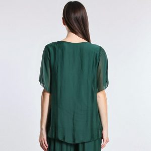 vera may Emerald Green italian silk elegant top with frills