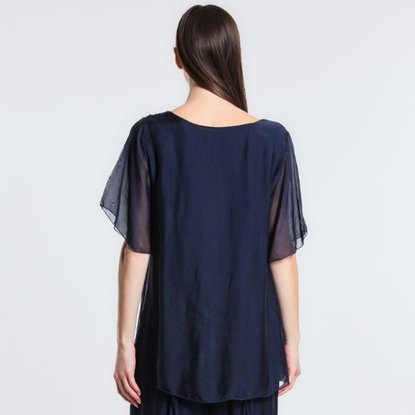 vera may Navy italian silk elegant top with frills