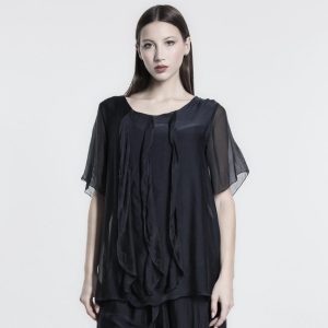 vera may Italian silk frill top black