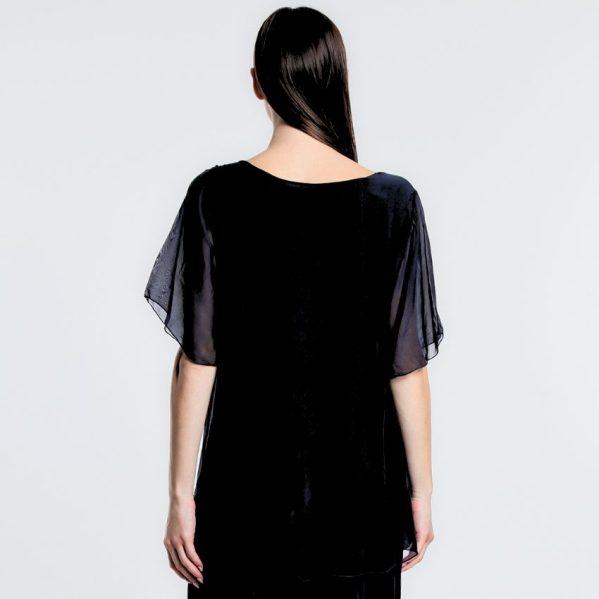 vera may Italian silk frill top black